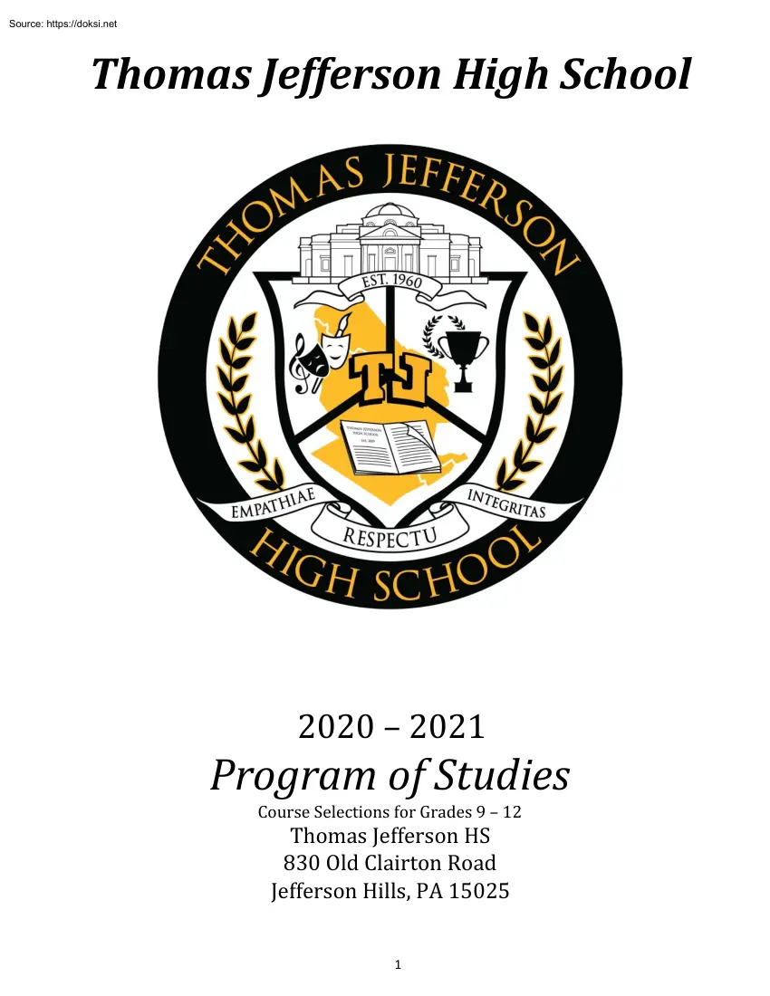 Thomas Jefferson High School, Program of Studies 2020-2021