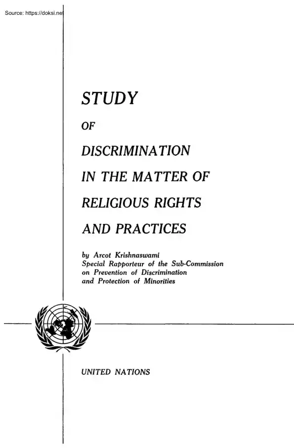 Arcot Krishnaswami - Study of Discrimination in the Matter of Religious Rights and Practices
