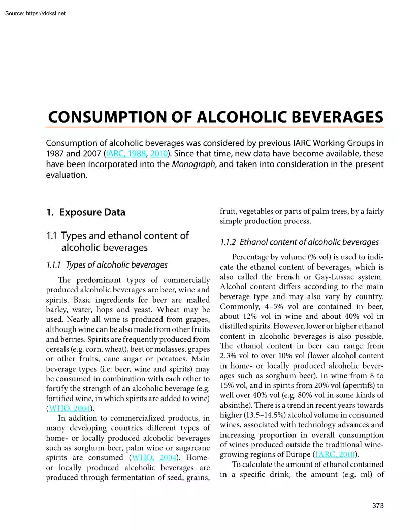 Consumption of Alcoholic Beverages