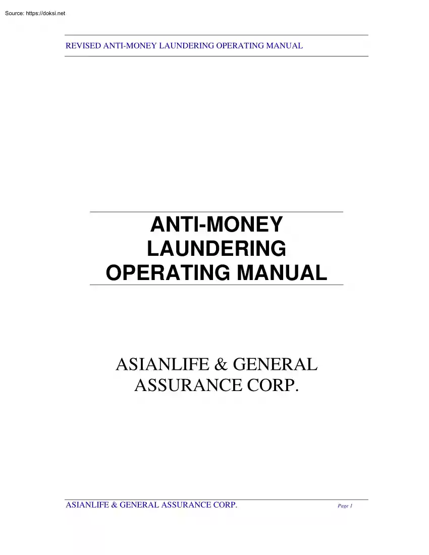 Anti Money Laundering Operating Manual