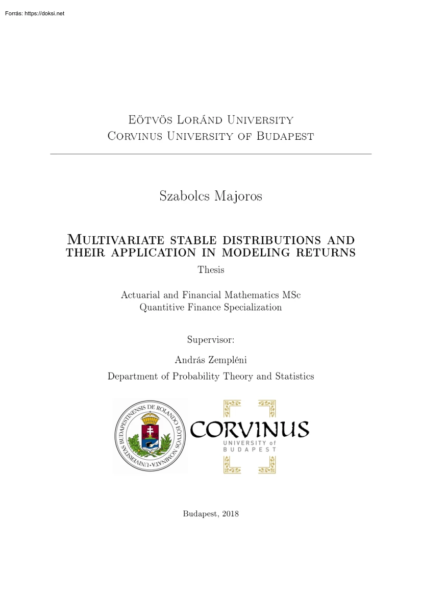 Szabolcs Majoros - Multivariate stable distributions and their application in modeling returns