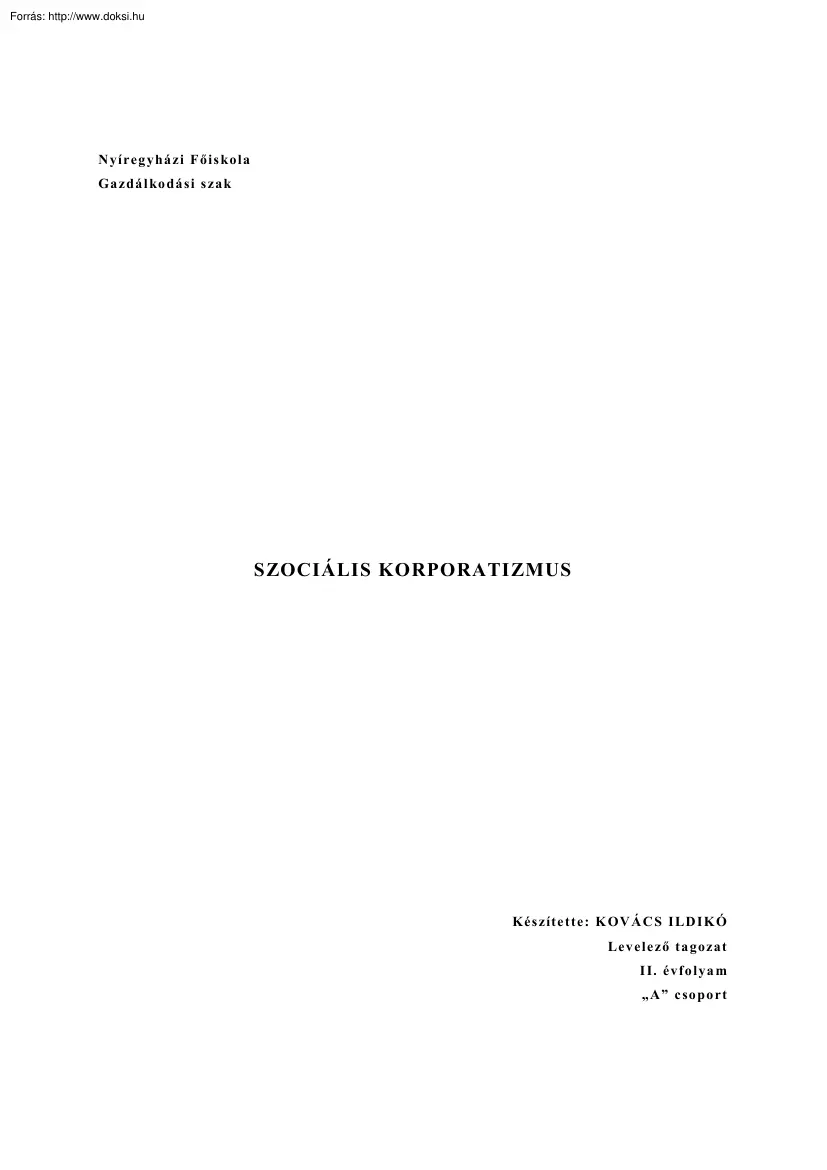 Kovács Ildikó - Szociális korporatizmus