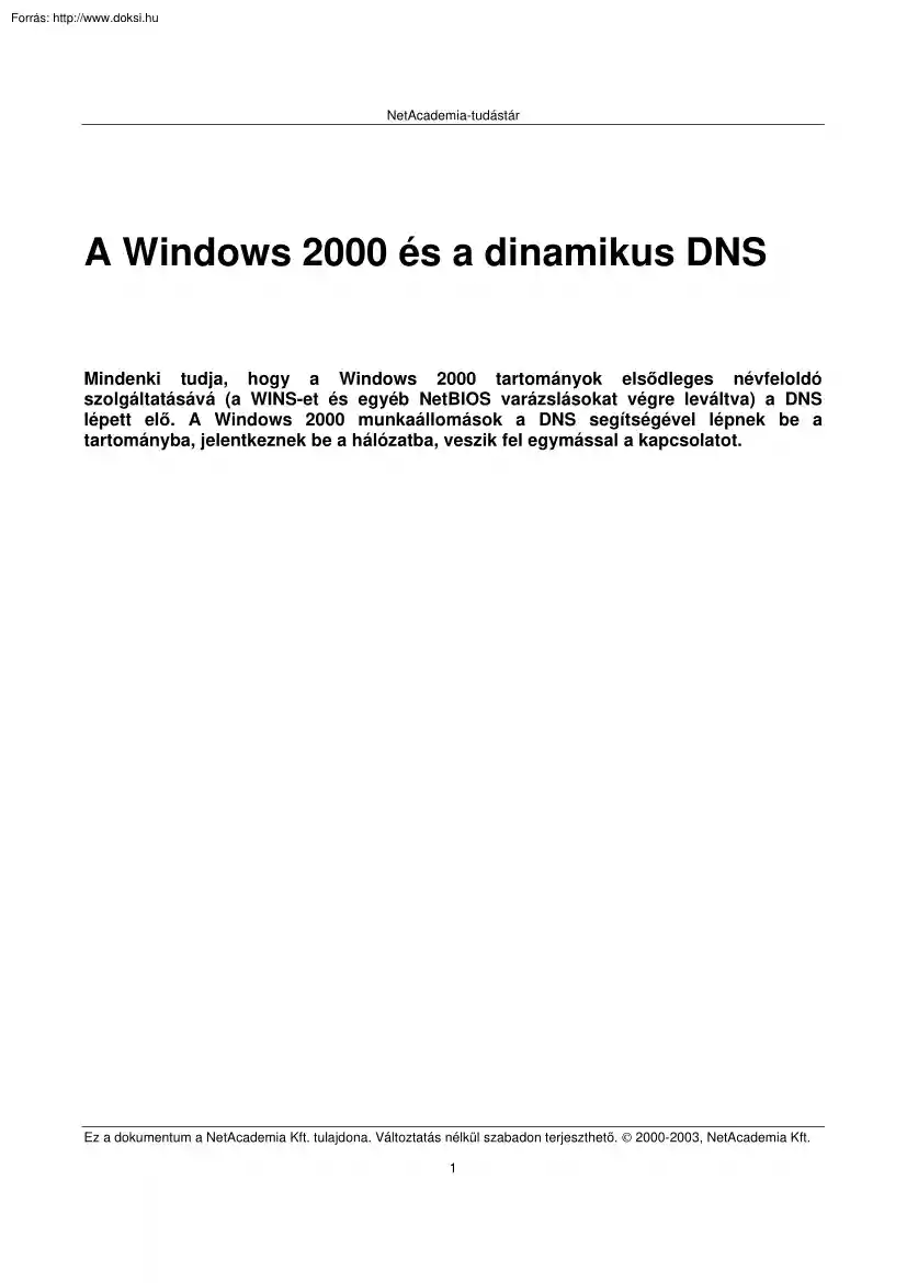 A Windows 2000 és a dinamikus DNS