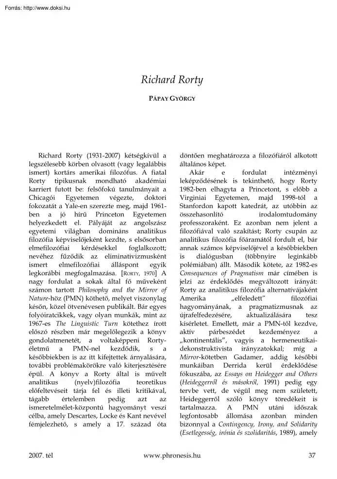 Pápay György - Richard Rorty