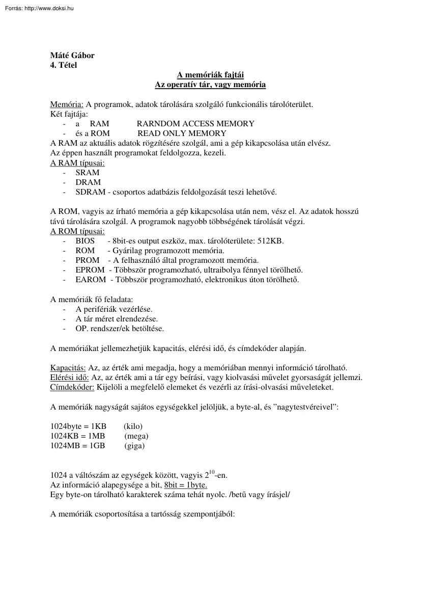 Máté Gábor - A memóriák fajtái