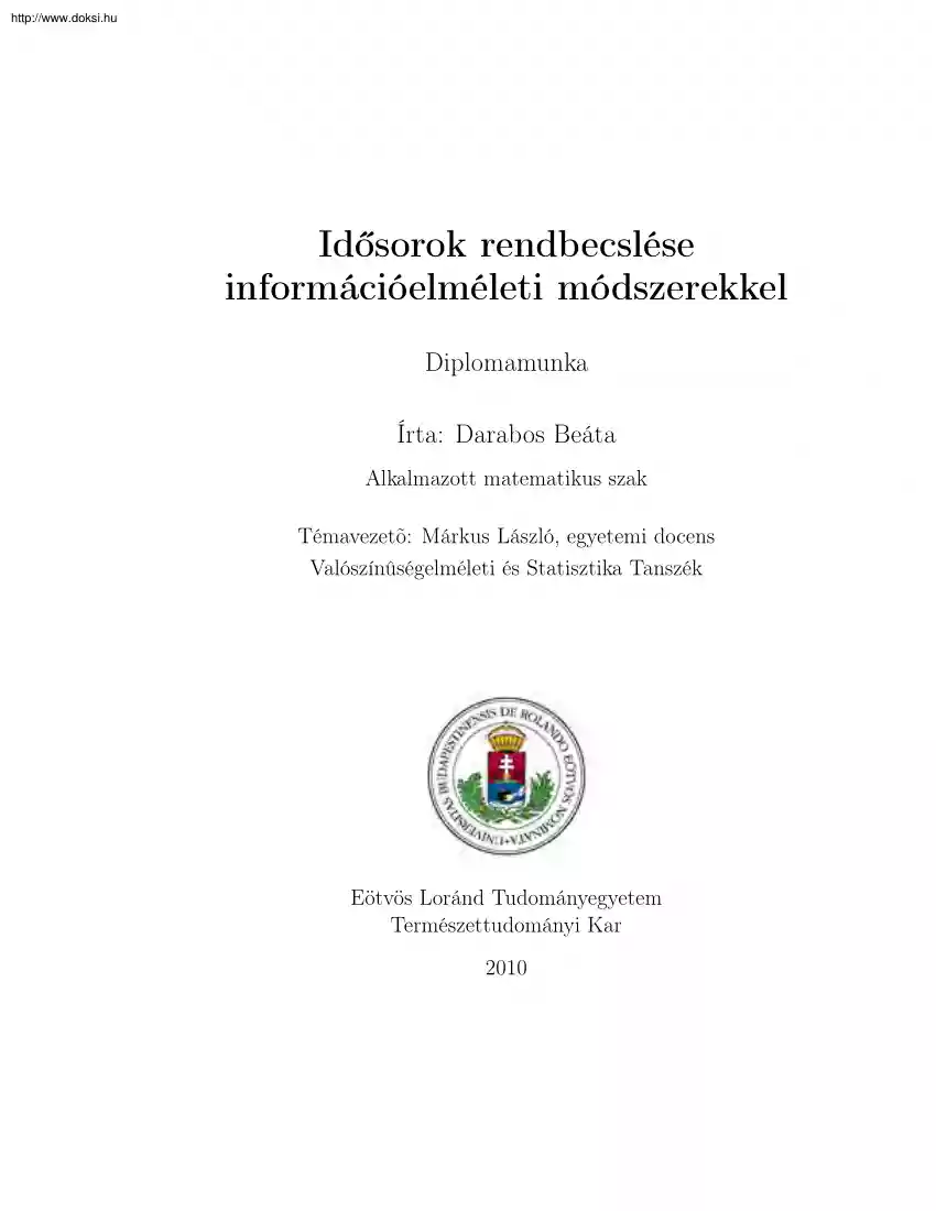 Darabos Beáta - Idősorok rendbecslése információelméleti módszerekkel, diplomamunka
