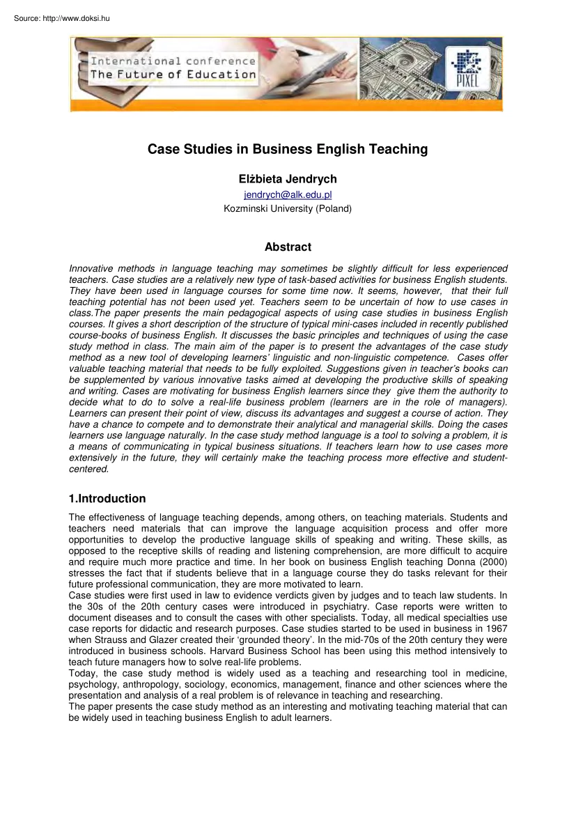 Elzbieta Jendrych - Case Studies in Business English Teaching