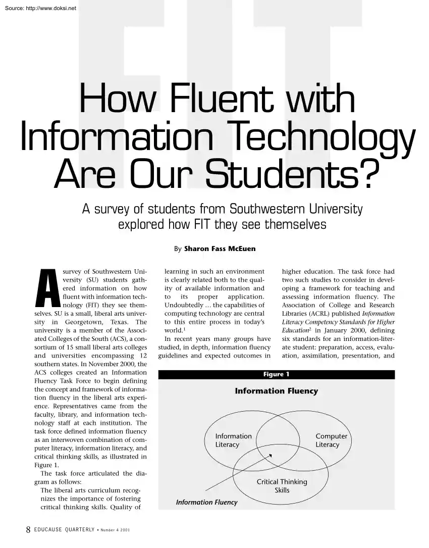 Sharon Fass McEuen - How Fluent with Information Technology are our Students