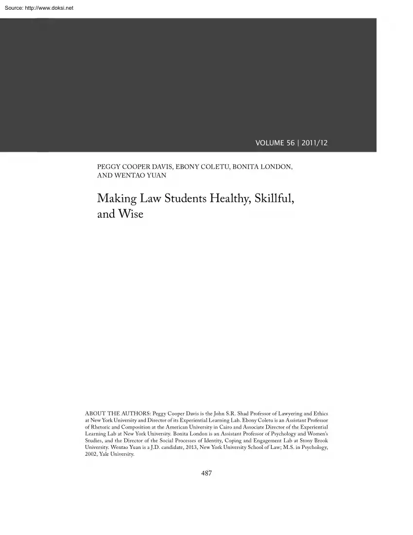 Davis-Coletu-London - Making Law Students Healthy, Skillful, and Wise
