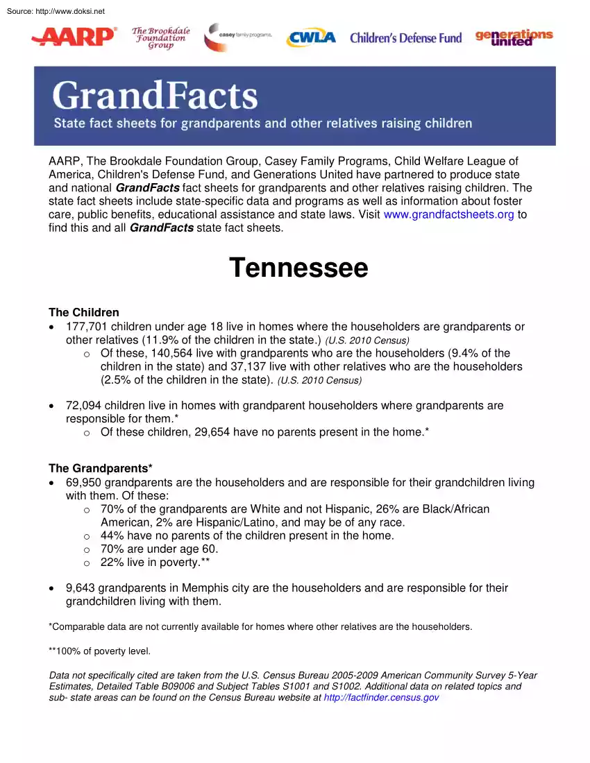 GrandFacts, State Fact Sheets for grandparents and other relatives raising children