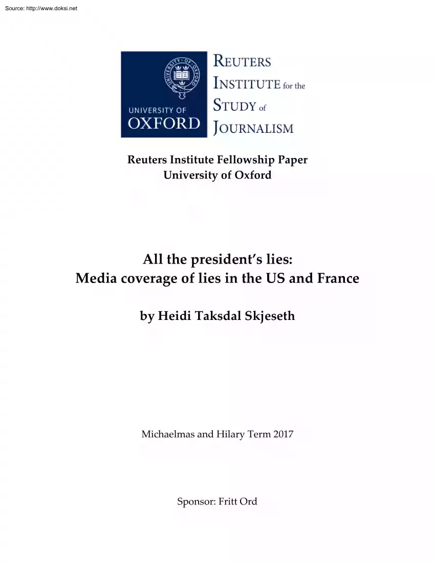 Heidi Taksdal Skjeseth - All the Presidents Lies, Media Coverage of Lies in the US and France
