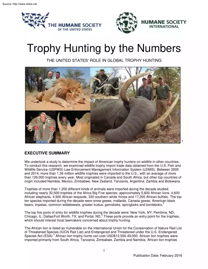 The Unites States Role in Global Trophy Hunting, Trophy Hunting by the Numbers