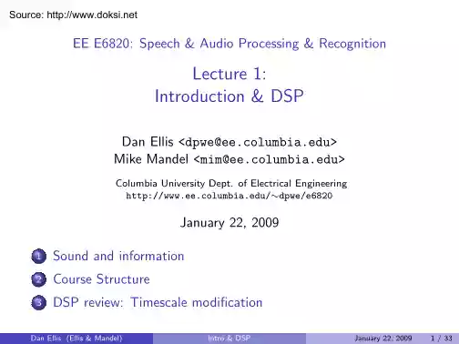 Ellis-Mandel - Speech and Audio Processing and Recognition, E6820