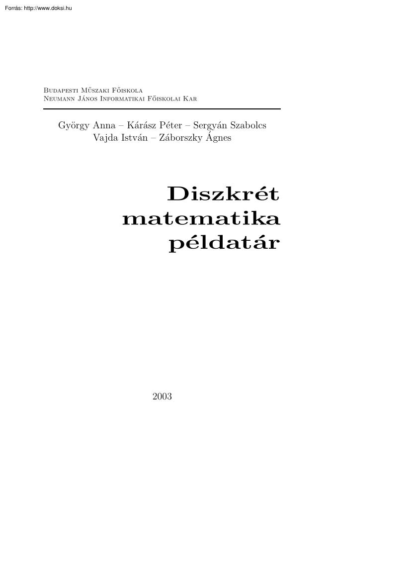 György-Kárász-Sergyán - BMF-NIK Diszkrét Matematika példatár