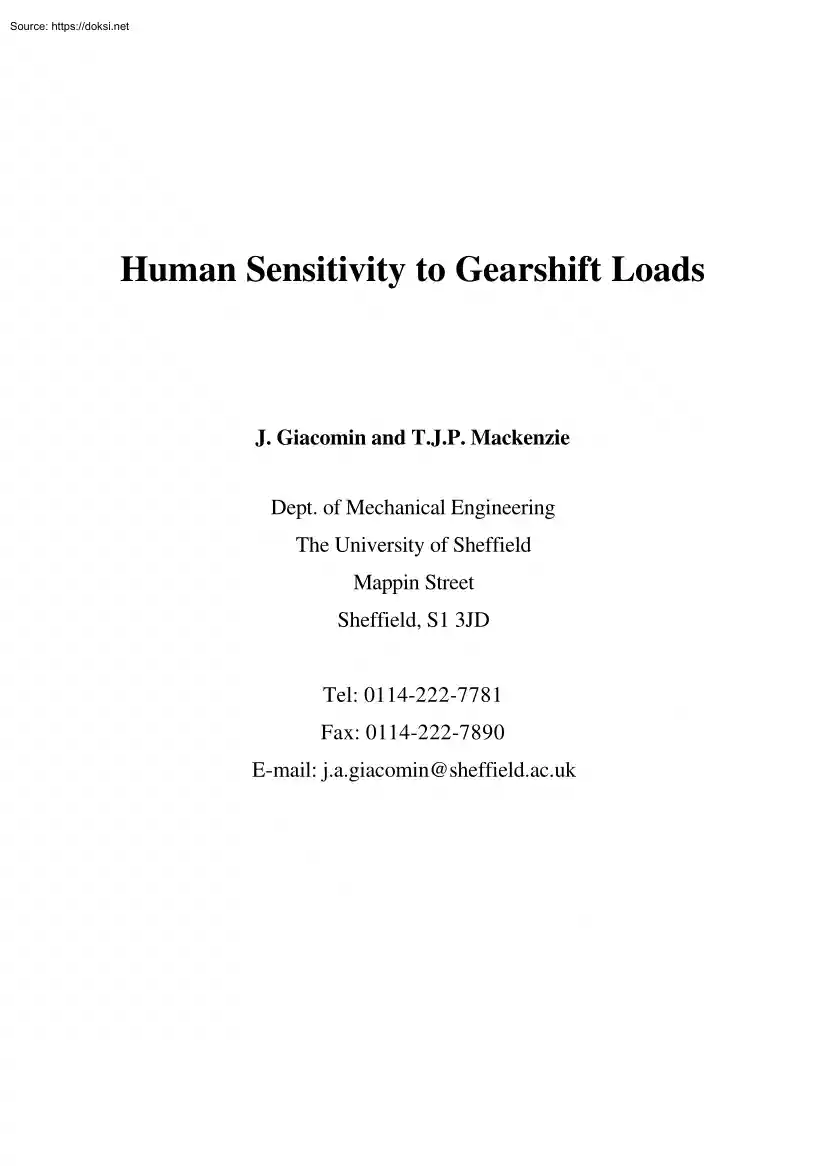 Giacomin-Giacomin - Human Sensitivity to Gearshift Loads