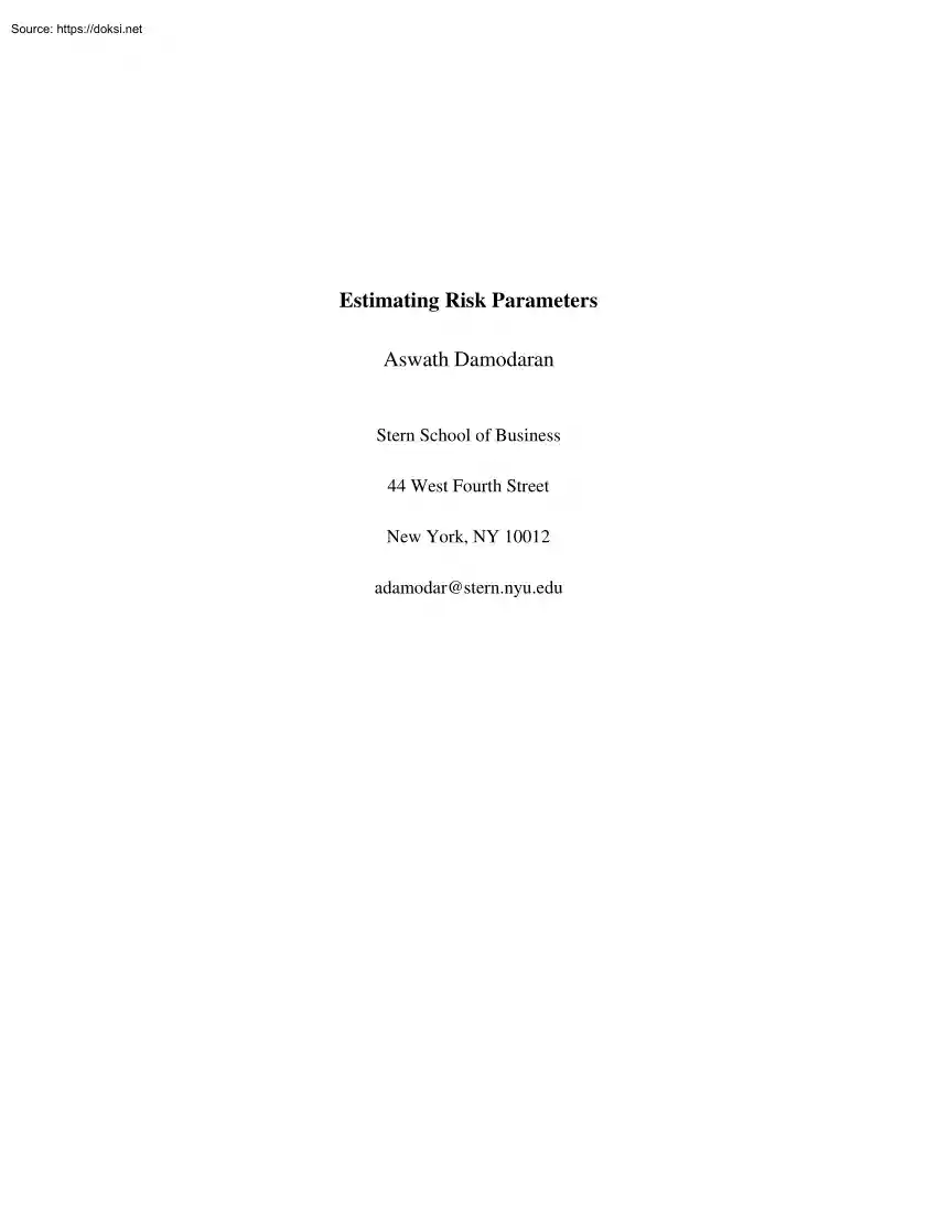 Aswath Damodaran - Estimating Risk Parameters