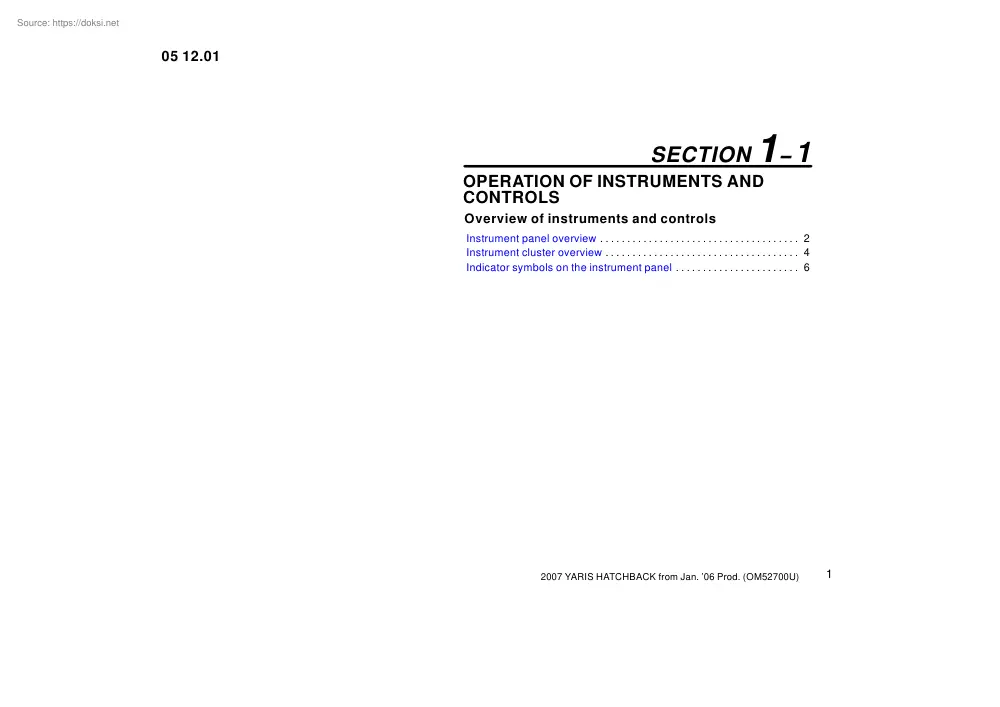 Toyota Yaris Hatchback, 2007 owners manual