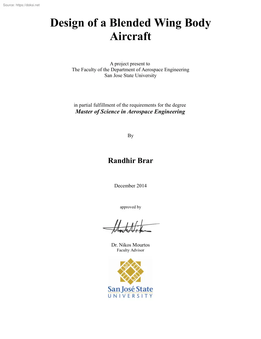 Randhir Brar - Design of a Blended Wing Body Aircraft