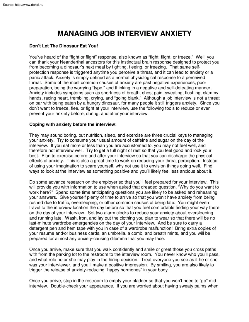 Managing job interview anxiety