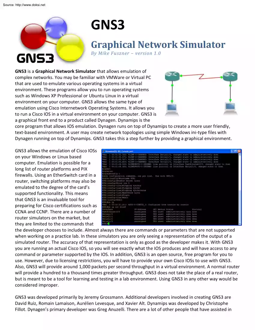 Mike Fuszner - Graphical Network Simulator, GNS3