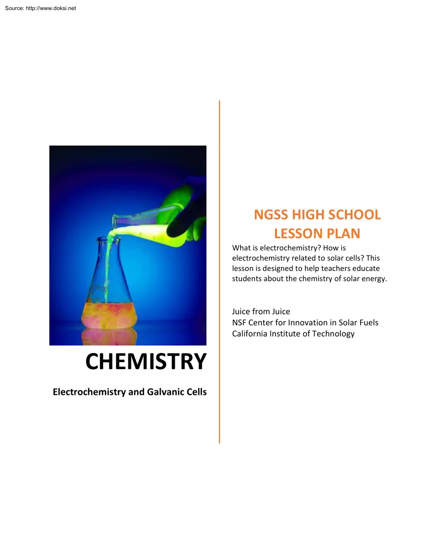 Electrochemistry and Galvanic Cells, NGSS High School Lesson Plan