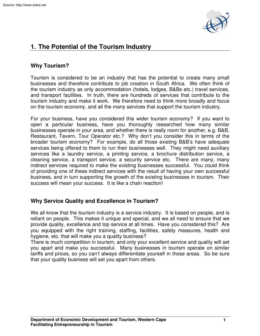 The Potential of the Tourism Industry