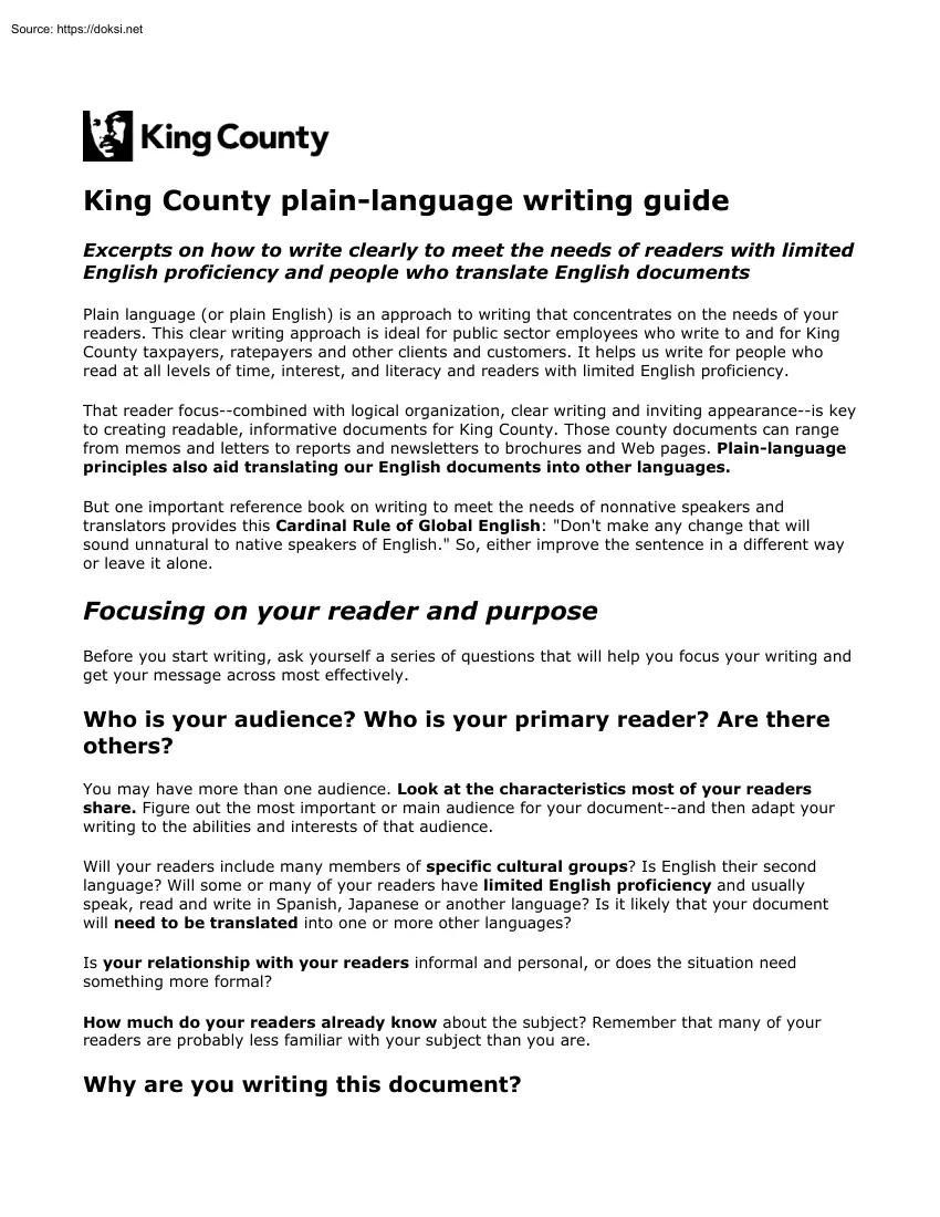 King County Plain Language Writing Guide