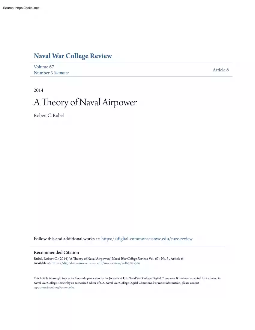 Robert C. Rubel - A Theory of Naval Airpower