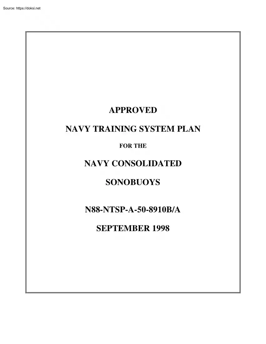 Navy Training System Plan for the Navy Consolidated Sonobuoys, N88-NTSP-A-50-8910B/A