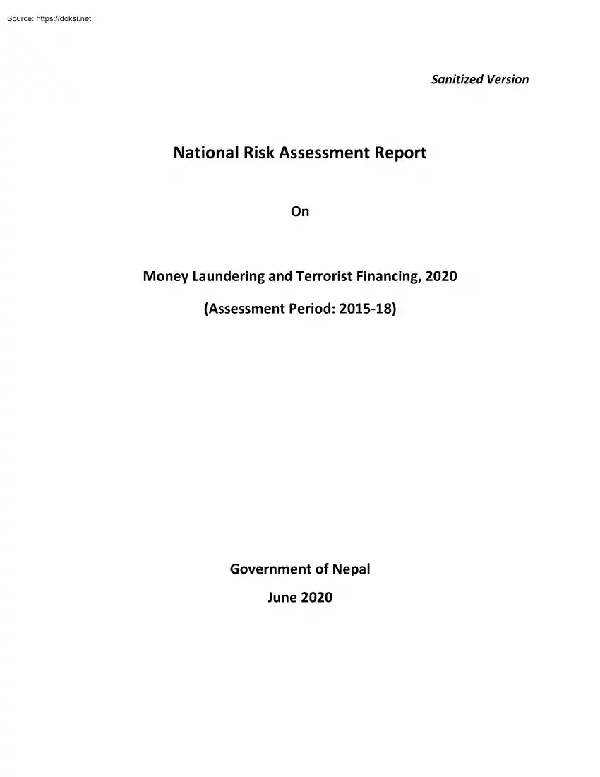National Risk Assessment Report on Money Laundering and Terrorist Financing