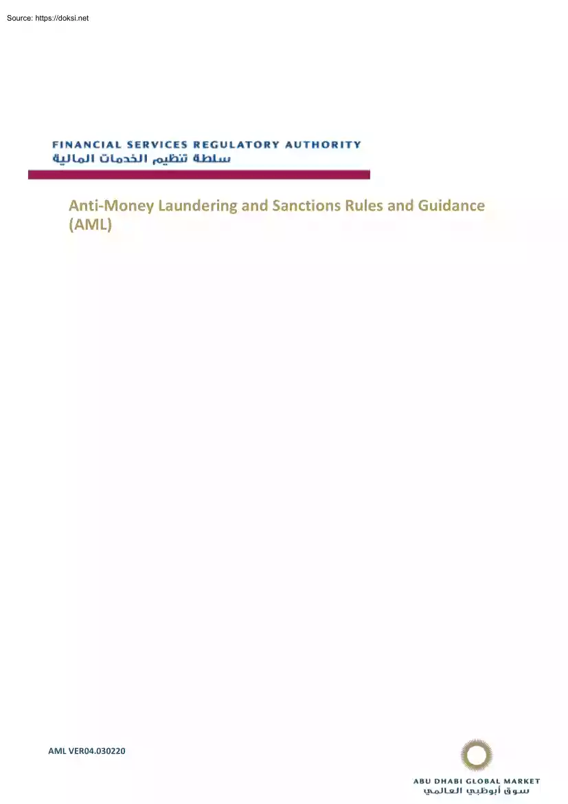 Anti Money Laundering and Sanctions Rules and Guidance