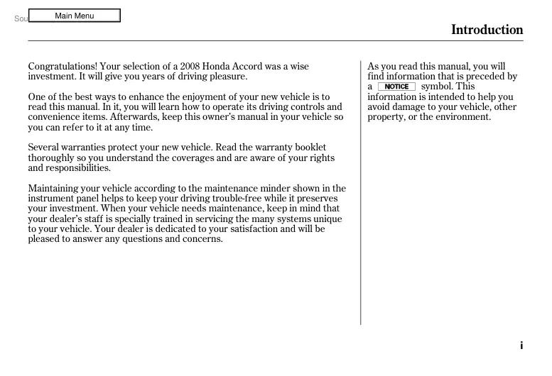 Honda Accord, 2008 owners manual
