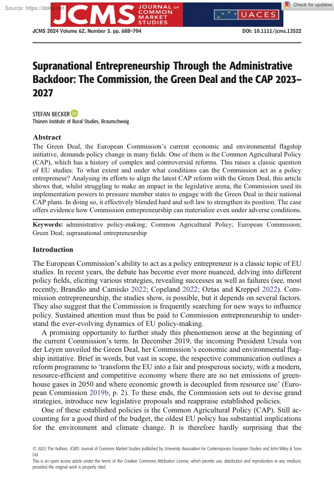 Stefan Becker - Supranational Entrepreneurship Through the Administrative Backdoor, The Commission