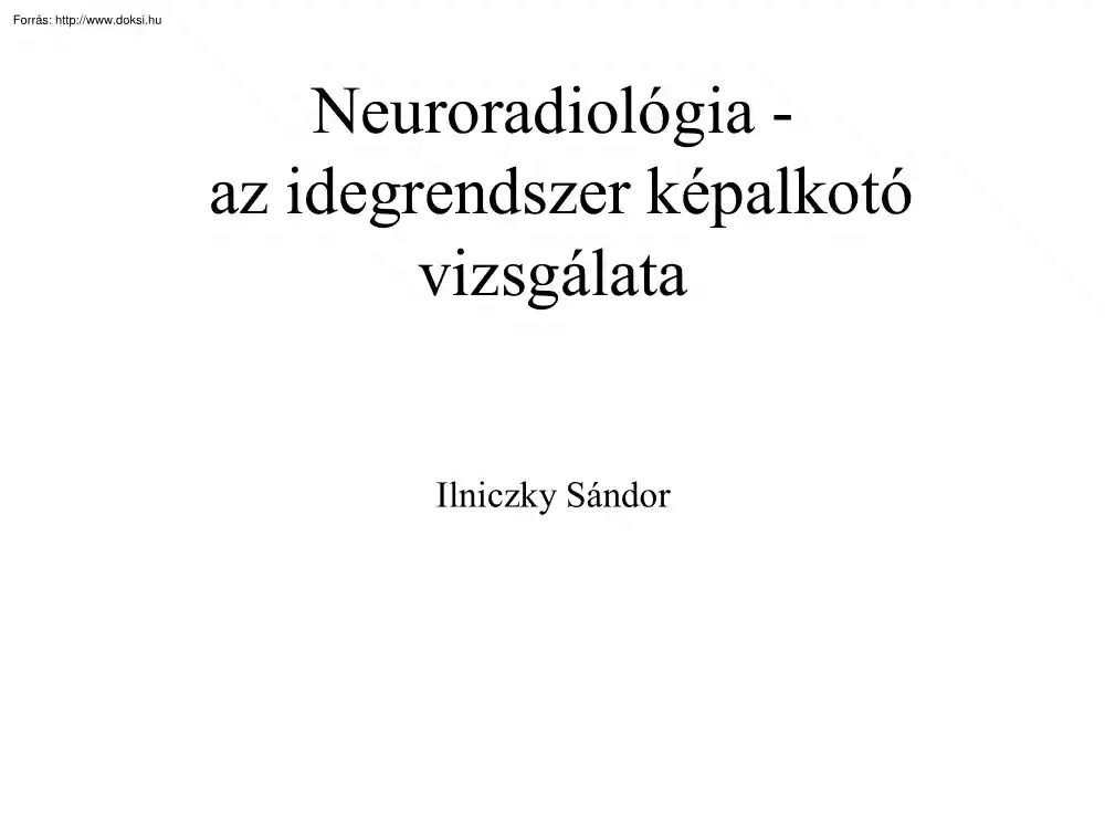 Ilniczky Sándor - Az idegrendszer képalkotó vizsgálata