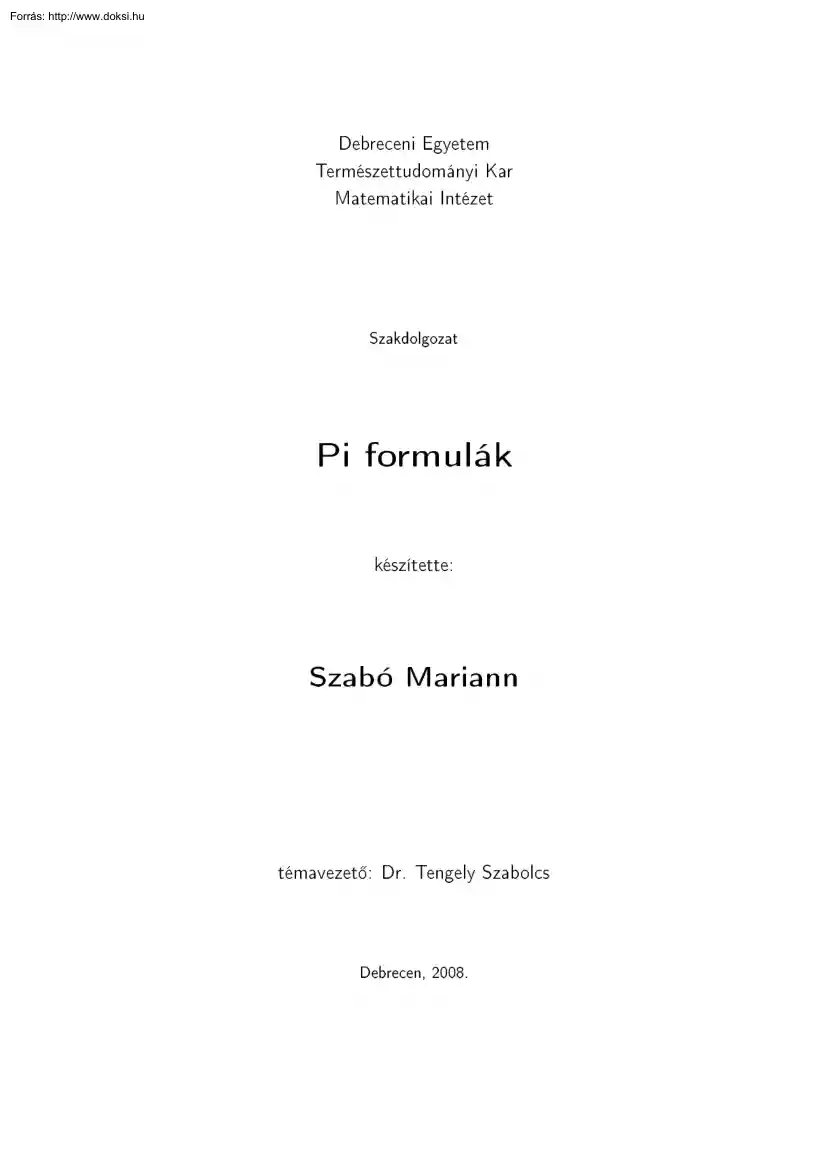 Szabó Mariann - Pi formulák