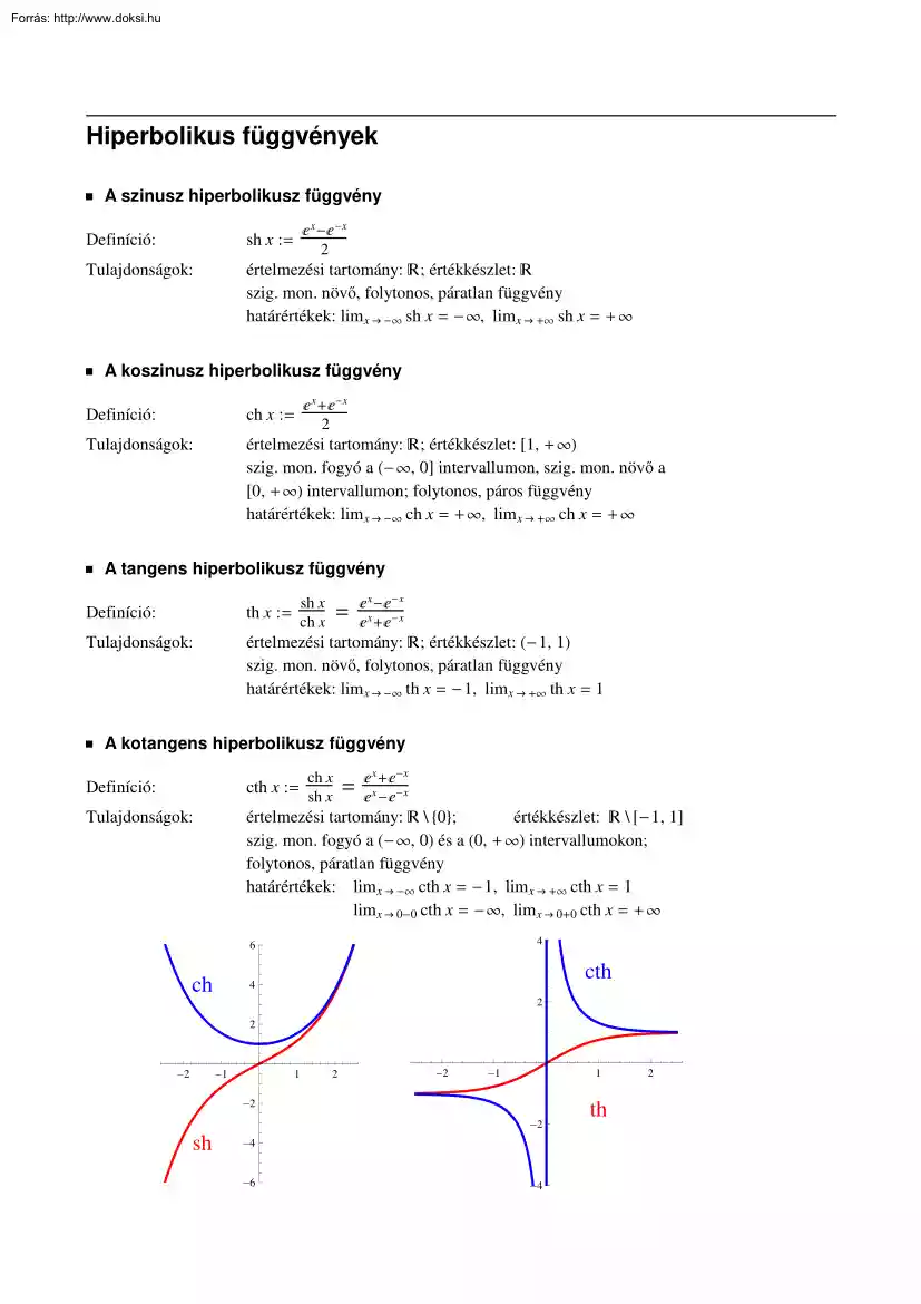 Hiperbolikus függvények