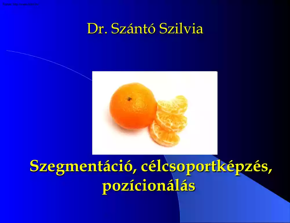 Dr. Szántó Szilvia - Szegmentáció, célcsoportképzés, pozícionálás