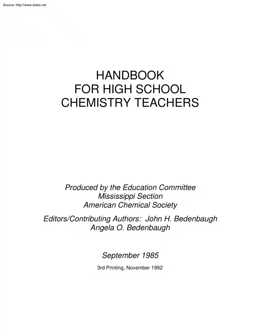 John H. Bedenbaugh - Handbook for High School Chemistry Teachers