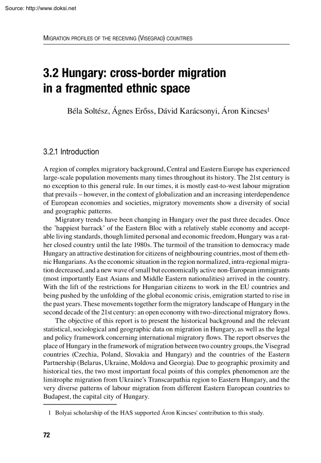 Soltész-Erőss-Karácsonyi - Hungary, Cross-border Migration in a Fragmented Ethnic Space