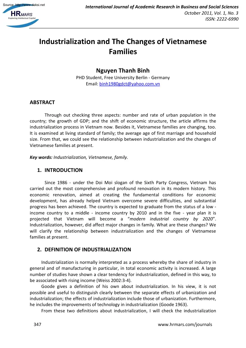 Nguyen Thanh Binh - Industrialization and The Changes of Vietnamese Families