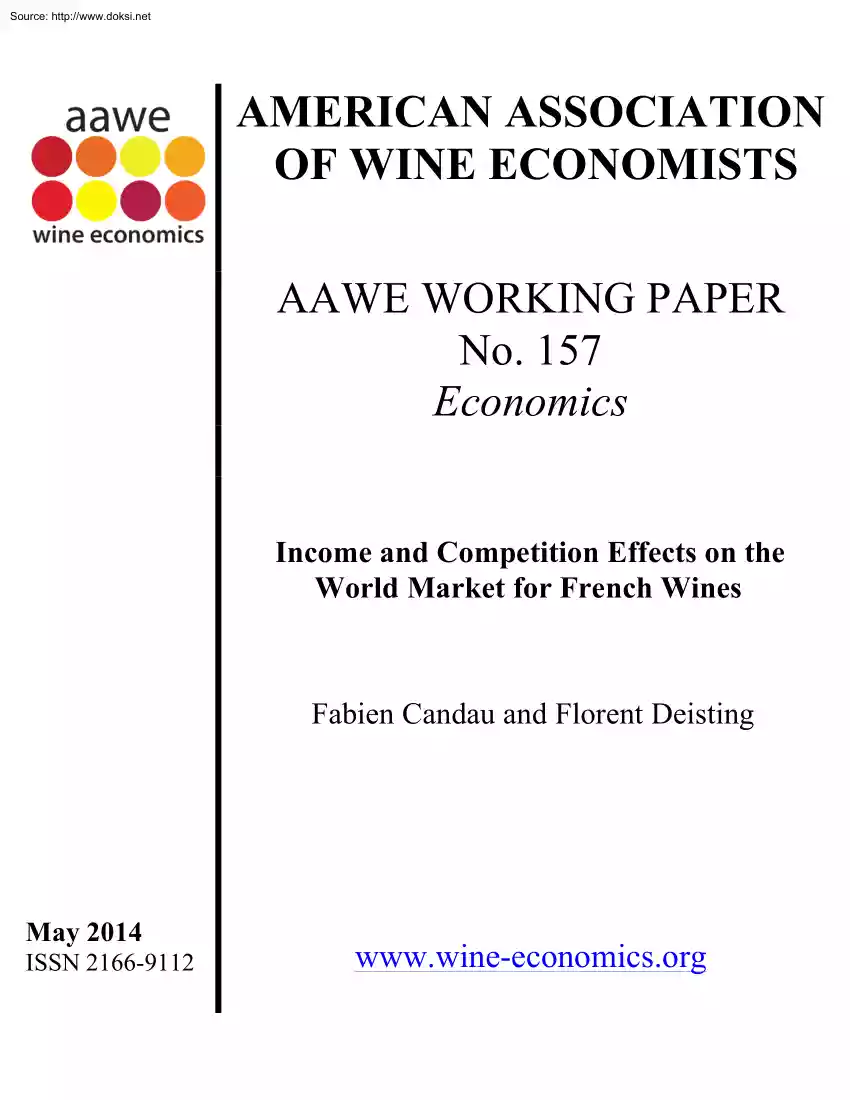 Candau-Deisting - Income and Competition Effects on the World Market for French Wines