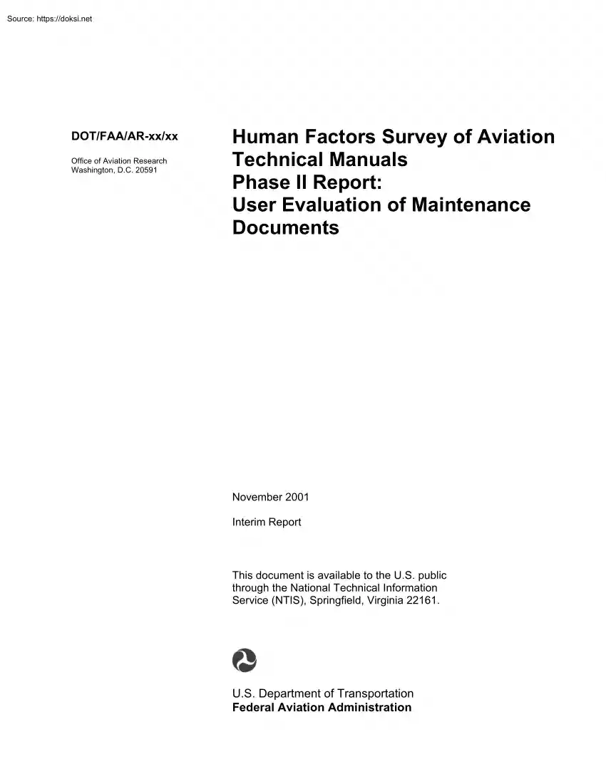 Human Factors Survey of Aviation Technical Manuals Phase II Report, User Evaluation of Maintenance Documents