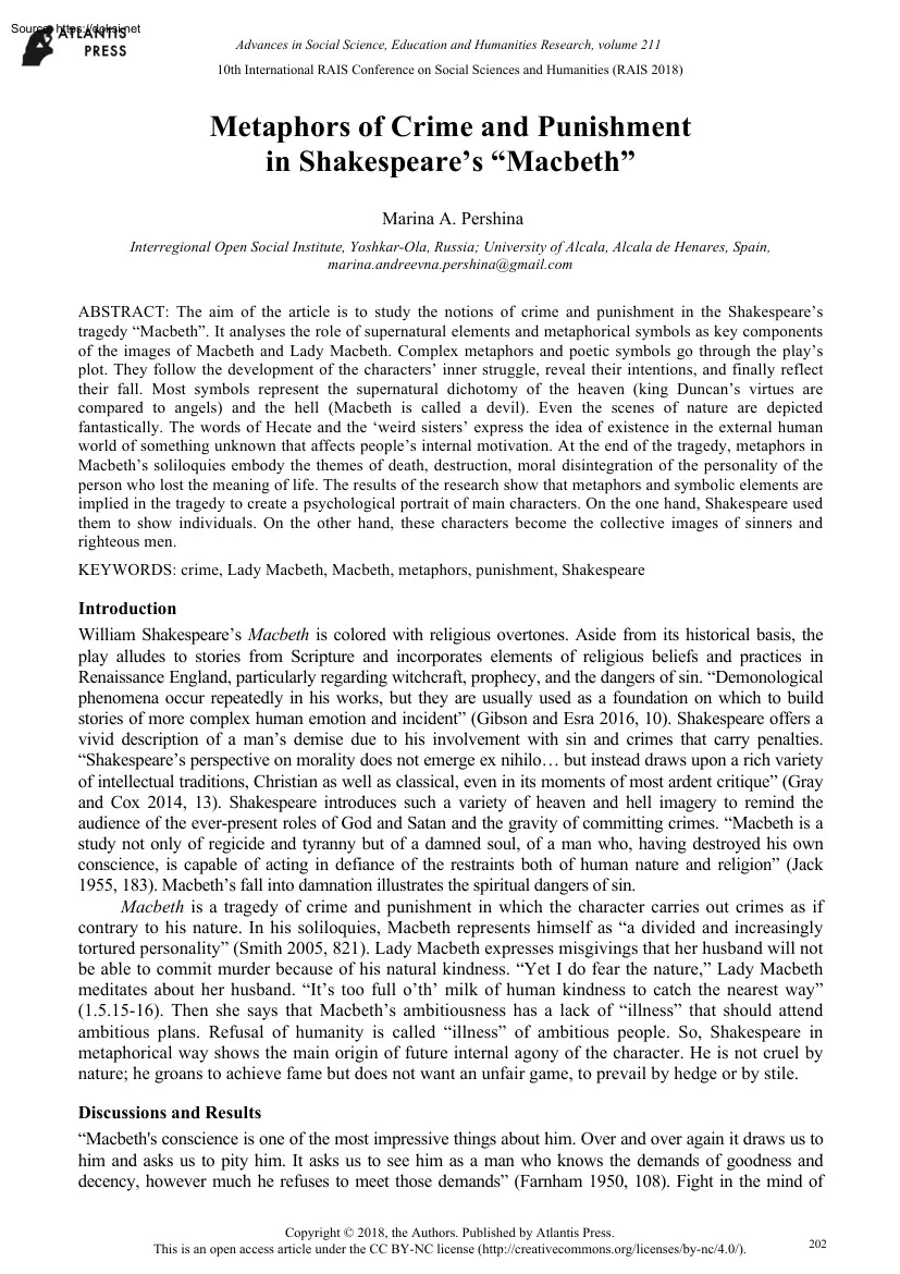 Marina A. Pershina - Metaphors of Crime and Punishment in Shakespeare Macbeth