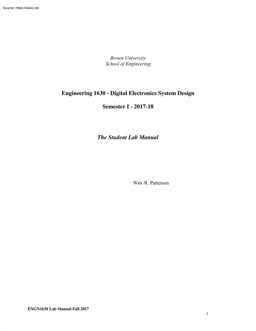 Wm. R. Patterson - Digital Electronics System Design, The Student Lab Manual