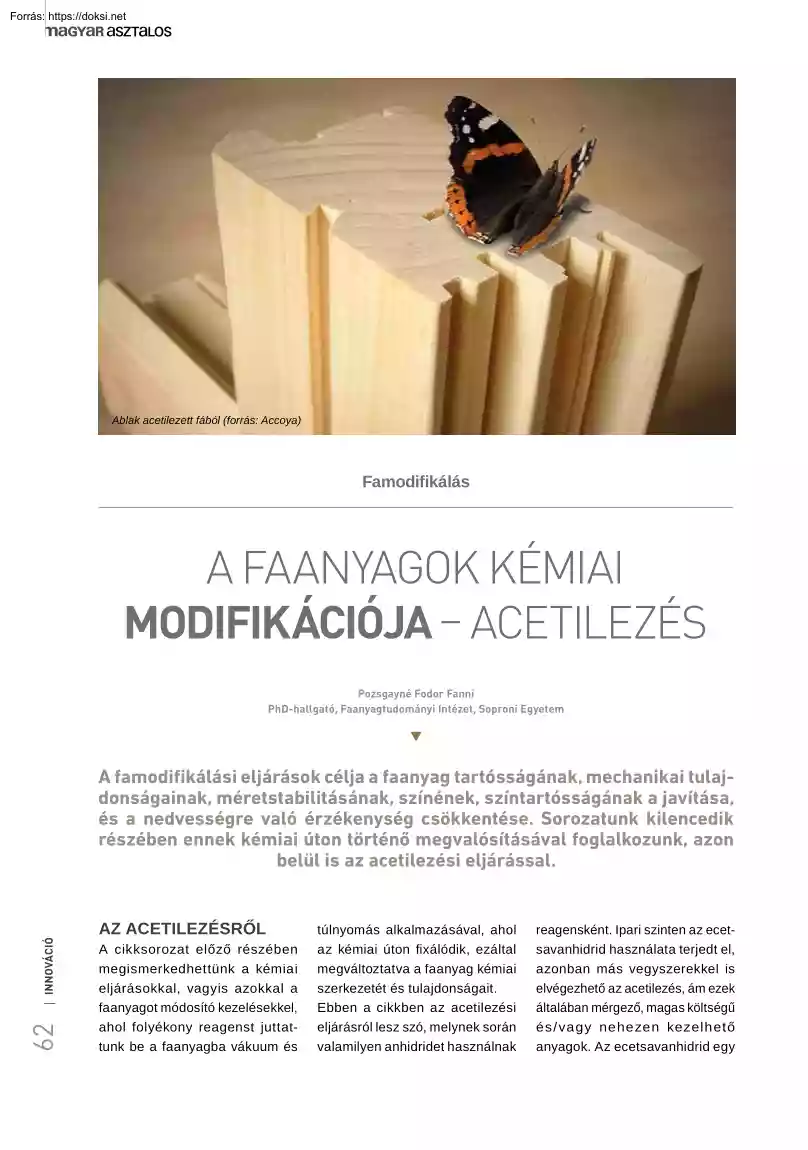 Pozsgayné Fodor Fanni - A faanyagok kémiai modifikációja, acetilezés