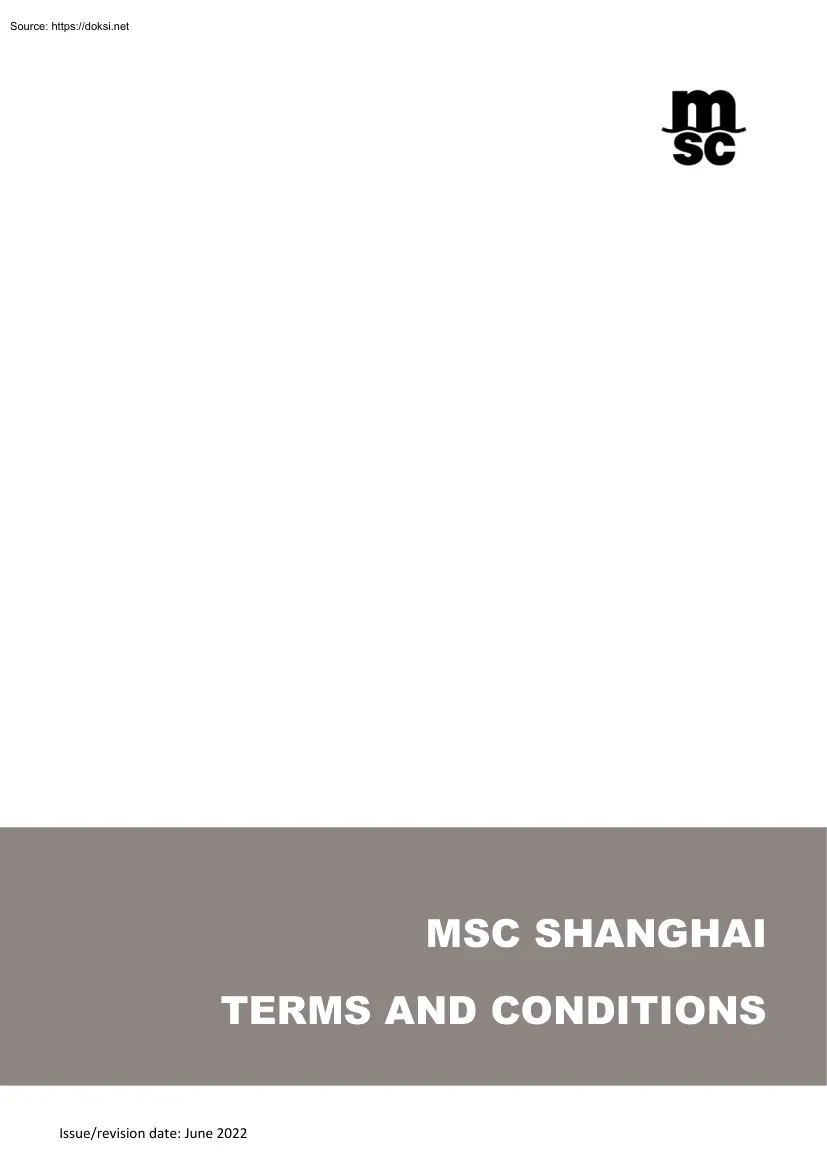 MSC Shanghai, Term and Conditions