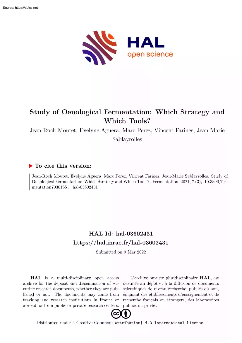 Study of Oenological Fermentation, Which Strategy and Which Tools