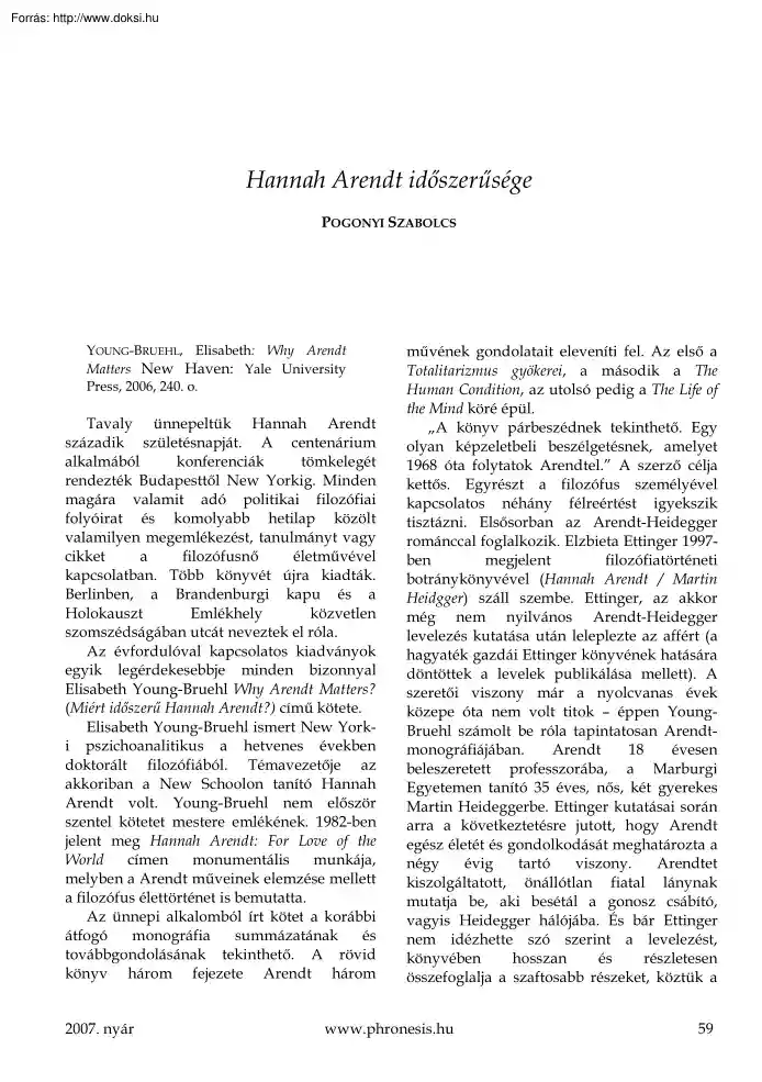 Pogonyi Szabolcs - Hannah Arendt népszerűsége