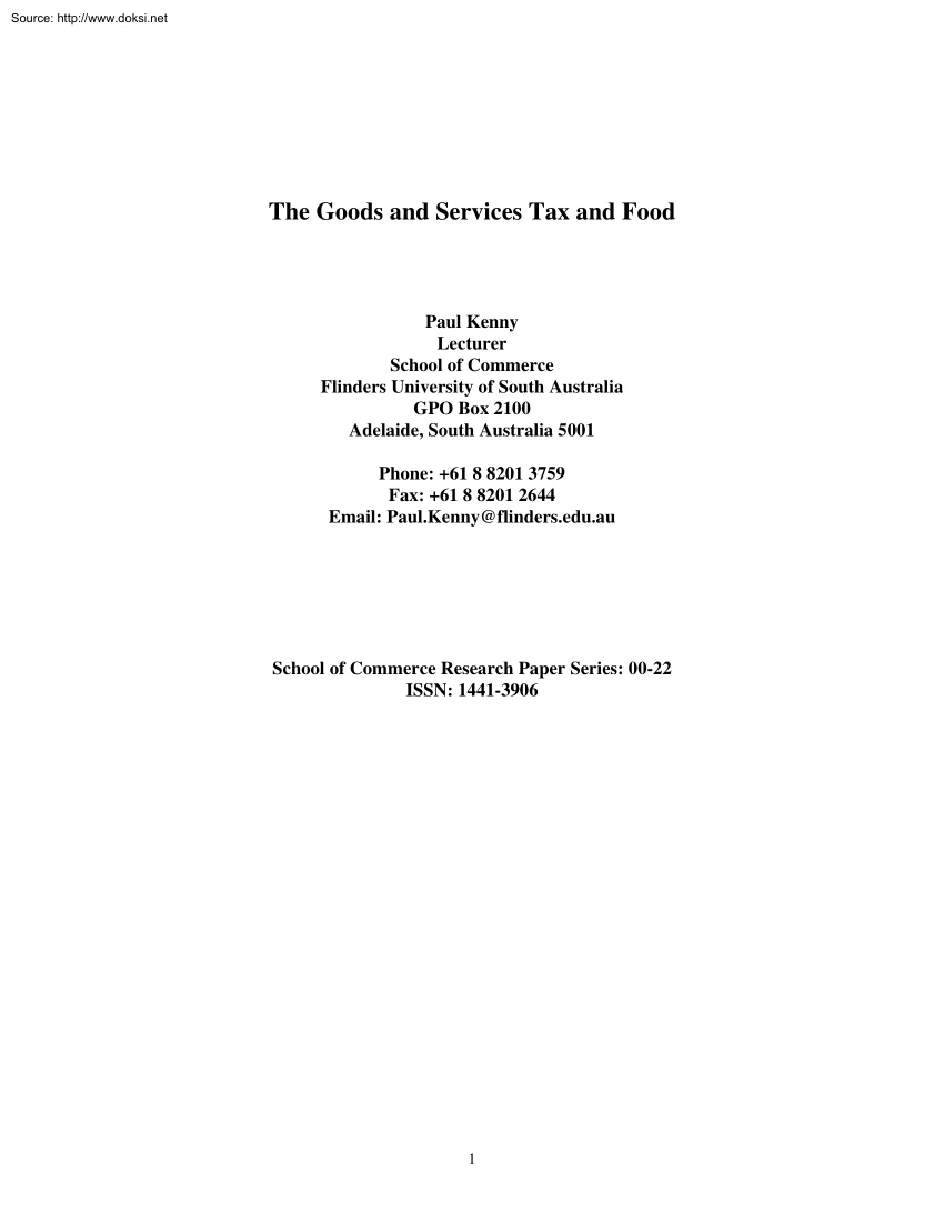 Paul Kenny - The Goods and Services Tax and Food