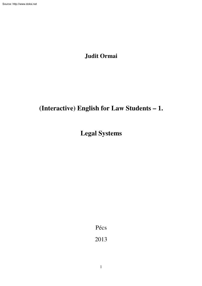 Judit Ormai - English for Law Students, Legal Systems